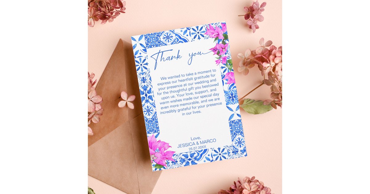 Blue Tiles Bougainvillea elegant  Thank You Card