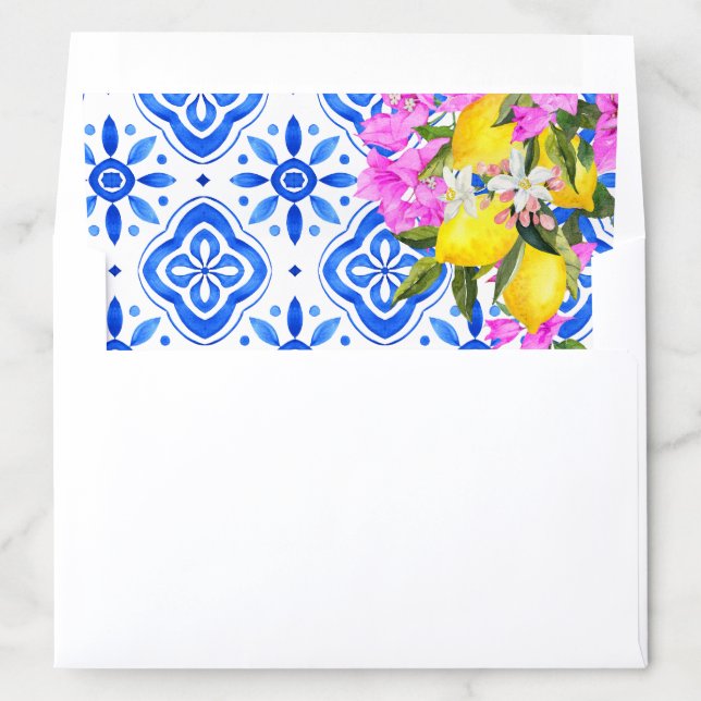 Blue Tiles Bougainvillea lemons elegant wedding  Envelope Liner (In Envelope)