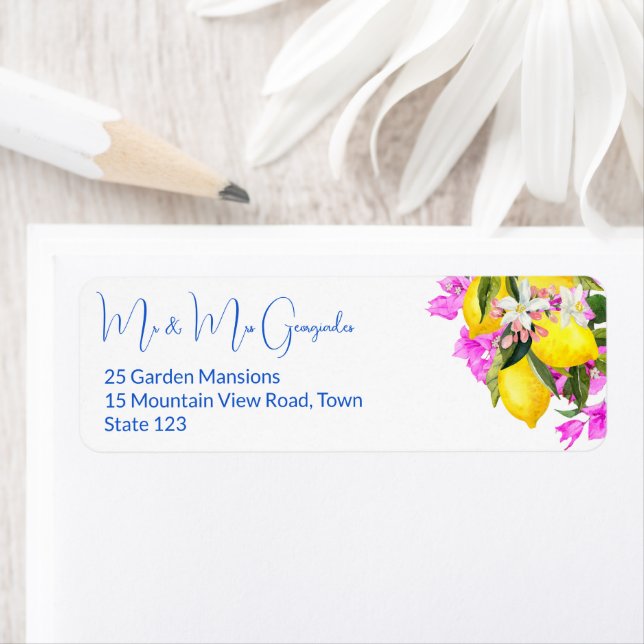 Blue Tiles Bougainvillea lemons elegant wedding  Label (Insitu)