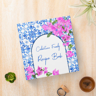 Blue Tiles Bougainvillea Mediterranean recipe book 3 Ring Binder