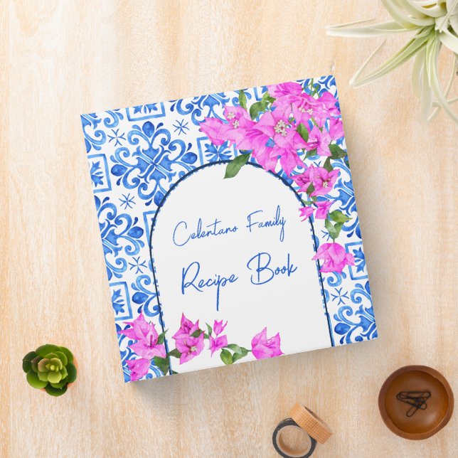 Blue Tiles Bougainvillea Mediterranean recipe book 3 Ring Binder (In Situ)