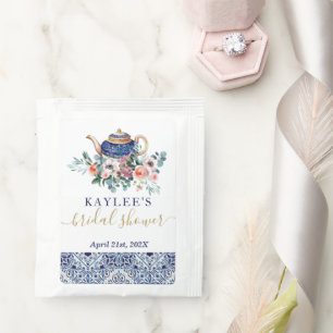 Blue tiles Bridal Shower tea favor sticker Bag Drink Mix