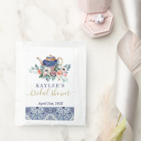 Blue tiles Bridal Shower tea favor sticker