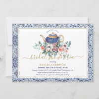  Blue tiles Bridal Shower tea invitation card
