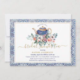  Blue tiles Bridal Shower tea invitation card