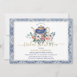 Blue tiles Bridal Shower tea invitation card
