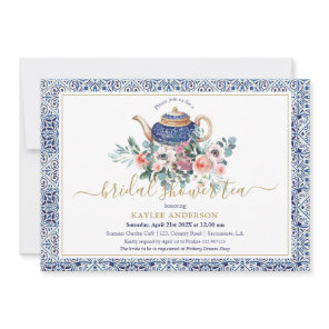 Blue tiles Bridal Shower tea invitation card