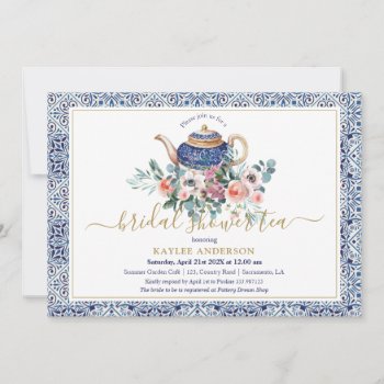 Blue Tiles Bridal Shower Tea Invitation Card by DesignbyRedline at Zazzle