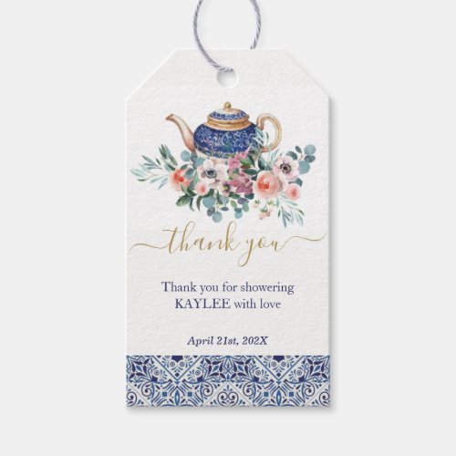  Blue tiles Bridal Shower tea Thank favor  Gift Tags