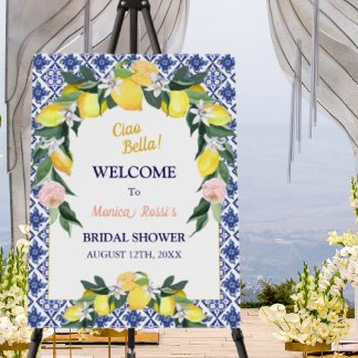 Blue Tiles Ciao Bella Bridal Shower Welcome Sign 