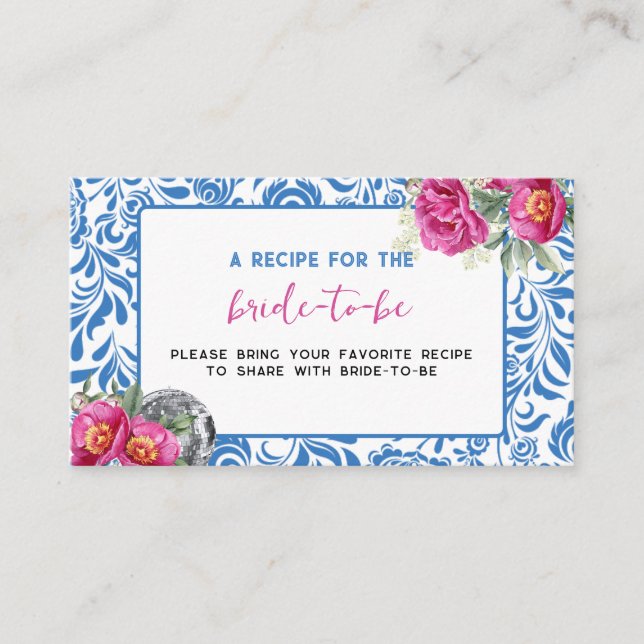 Blue Tiles Disco Bridal Shower Recipe Request Enclosure Card (Front)