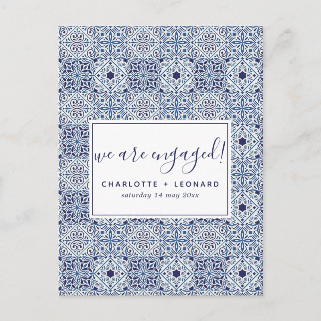 Blue tiles engagement postcard (Front)