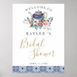 Blue Tiles Floral Teapot Bridal Showerwelcome Sign at Zazzle