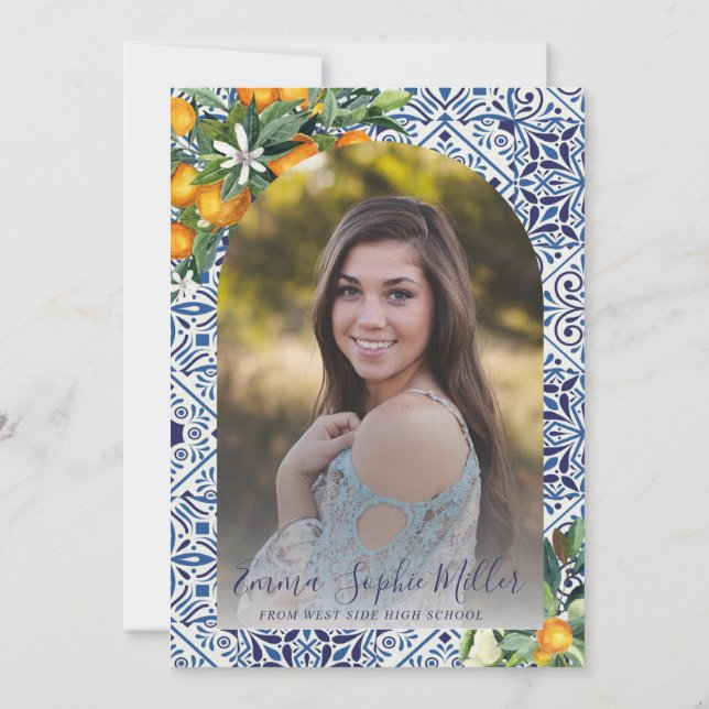 Blue tiles Graduation Announcement (Back)