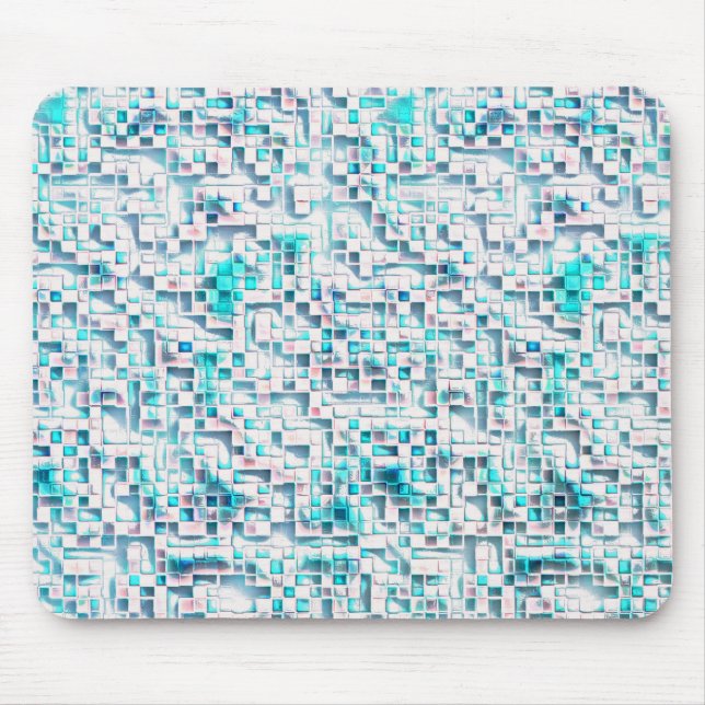 Blue tiles in textured rough style, mosaic square  mouse pad (Front)