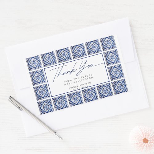 Blue Tiles Italian Mediterranean Bridal Shower Rectangular Sticker