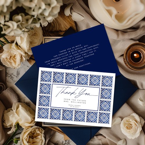 Blue Tiles Italian Mediterranean Bridal Shower Thank You Card