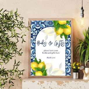 Blue tiles lemon Amalfi baby shower gifts sign