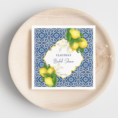 Blue tiles lemon Amalfi bridal shower party custom Napkins