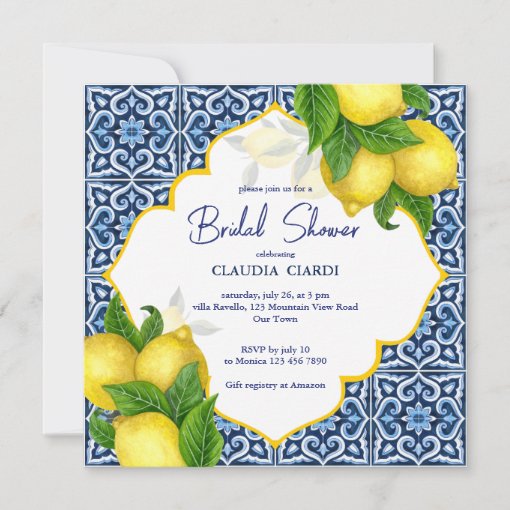 Blue tiles lemon Amalfi Positano bridal shower | Zazzle