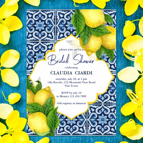 Blue tiles lemon Amalfi Positano bridal shower Invitation