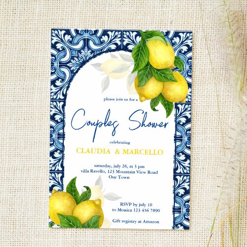 Blue tiles lemon Amalfi Positano couples shower Invitation