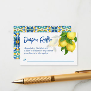 Blue tiles lemon Amalfi Positano diaper raffle Enclosure Card