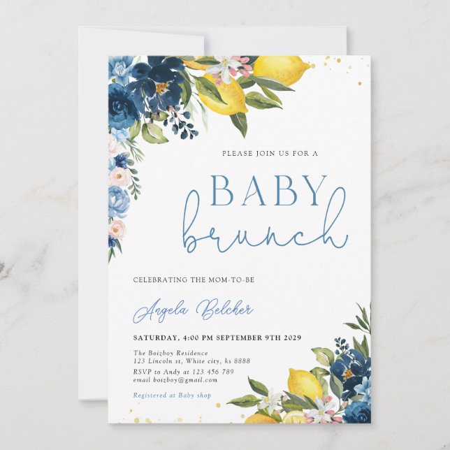 Blue Tiles Lemon Baby Shower Invitation (Front)