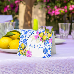 Blue tiles lemon bougainvillea Amalfi Positano Letterpress Thank You Card
