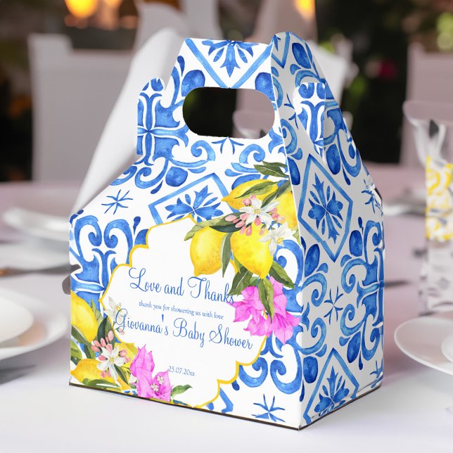 Blue tiles lemon Bougainvillea custom favor gift Boxes (Blue tiles lemon Bougainvillea custom favor gift Favor Box)