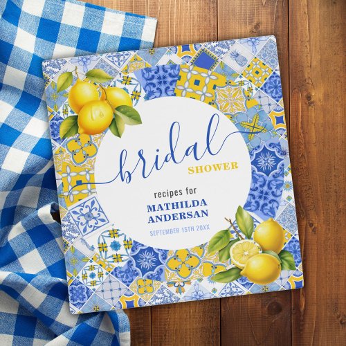  Blue Tiles Lemon Bridal Shower Recipe Cookbook  3 Ring Binder
