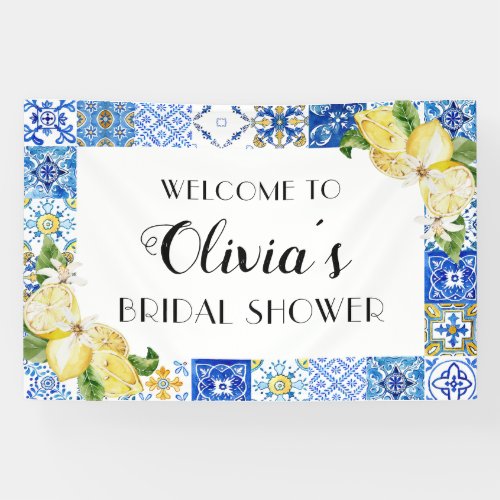 Blue Tiles Lemon Bridal Shower Welcome Banner