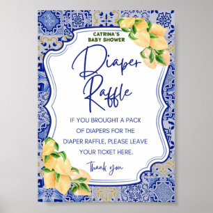 Blue Tiles Lemon Citrus Baby Shower Sign
