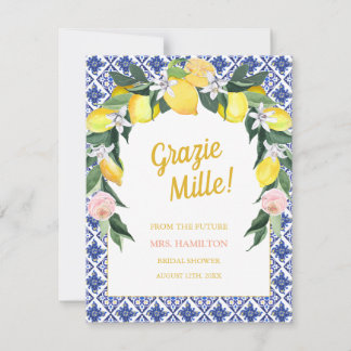 Blue Tiles Lemon Grazie Mille Bridal Shower Thank You Card