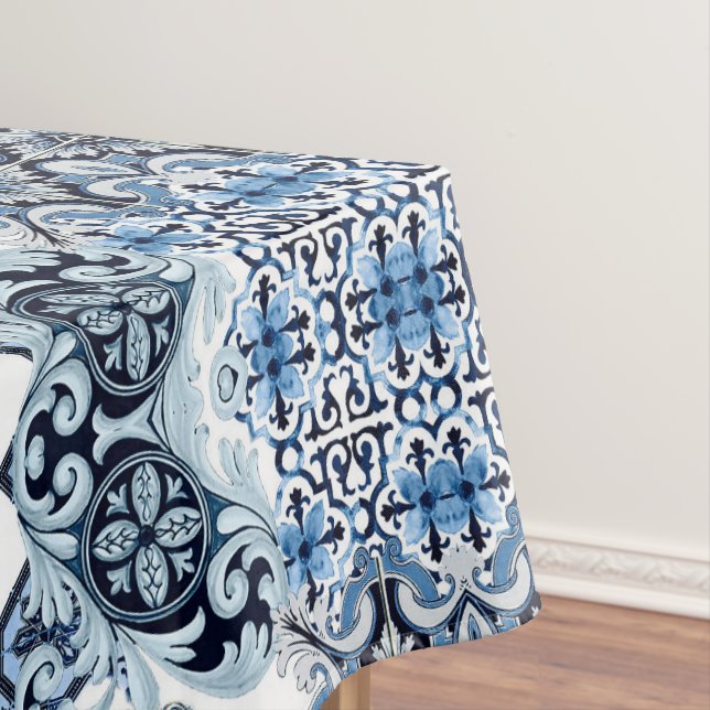 Blue tiles lemon Mediterranean Tablecloth (In Situ)