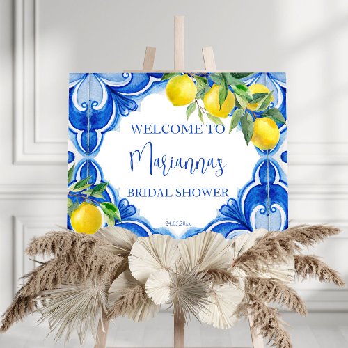 Blue tiles lemon thats amore bridal shower welcome foam board