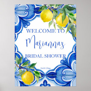Blue tiles lemon thats amore bridal shower welcome poster