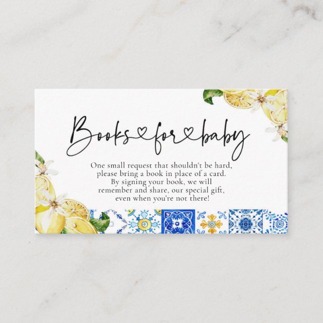 Blue Tiles Lemons Baby Shower Books for Baby Card (Front)