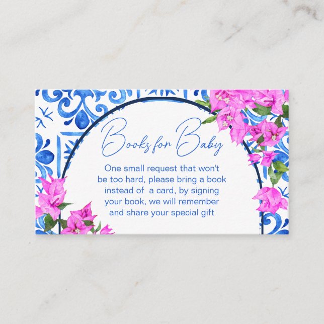 Blue Tiles Lemons Bougainvillea books request Enclosure Card (Front)