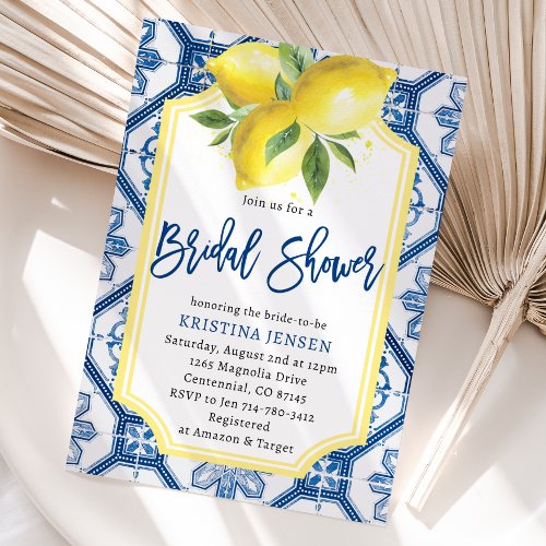 Blue Tiles Lemons Capri Bridal Shower Invitation