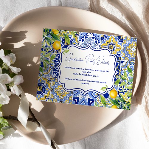 Blue tiles Lemons Graduation Enclosure Card