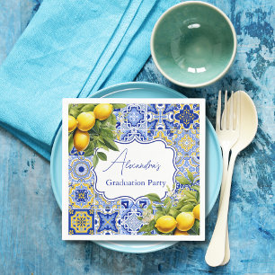 Blue tiles Lemons Graduation Napkins