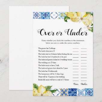 "Would She Rather" Bridal Shower Game - Blue Tiles & Lemons Theme, 30 Game Cards For Weddings, Bachelorette Parties