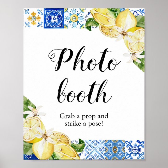 Blue Tiles Lemons Photo Booth Bridal Shower Sign (Front)