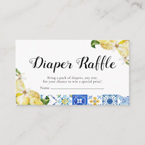 Blue Tiles Lemons Summer Baby Shower Diaper Raffle Enclosure Card