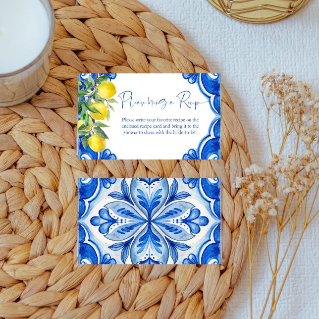 Blue tiles lemons that's amore recipe card (Blue tiles lemons that's amore Italian bridal shower recipe card)