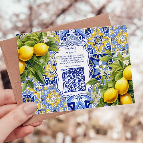 Blue tiles Lemons Wedding Enclosure Card