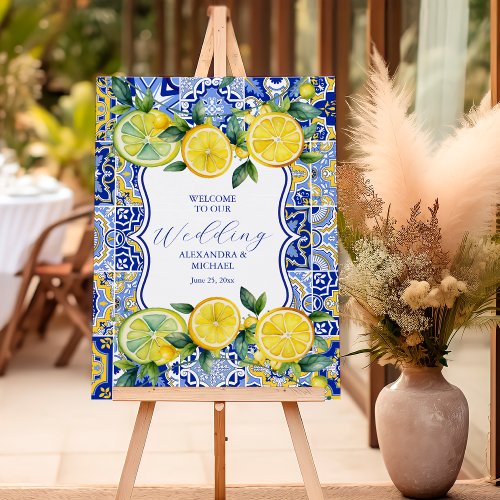 Blue tiles Lemons Wedding Foam Board