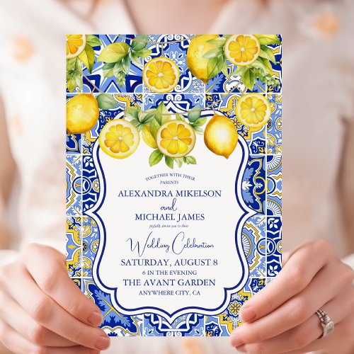 Blue tiles Lemons Wedding Invitation