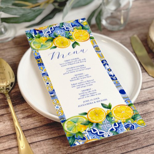 Blue tiles Lemons Wedding Menu